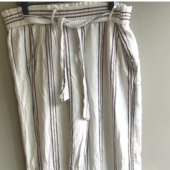 Jolt Striped Shorts Womens L Large Casual Summer Boho Beige Brown Blue Linen - Picture 8 of 16
